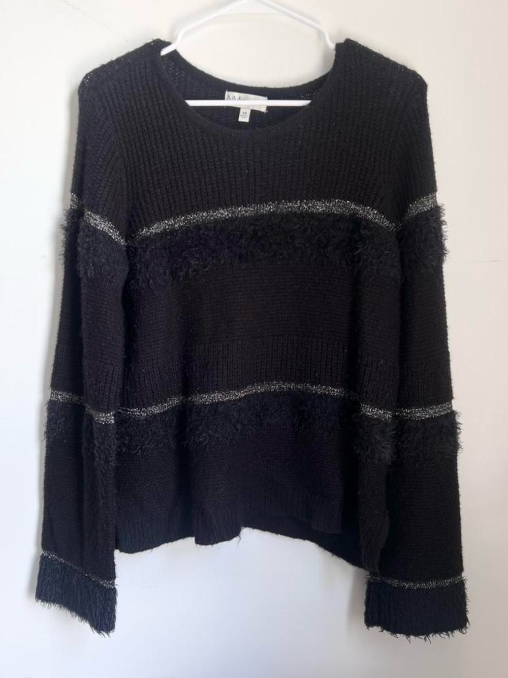 Neiman Marcus Black Sweater with Silver Metallic Stripes